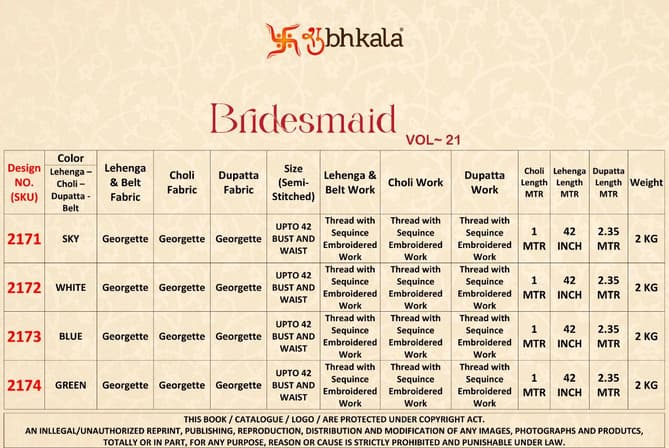Bridesmaid Vol 21 Shubhkala Ethnic Wear Wholesale Lehenga Choli Collection